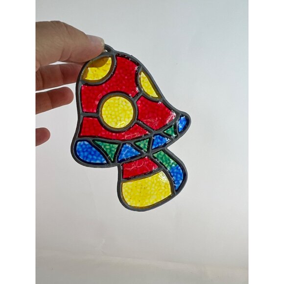 Faux Stained Glass Mushroom Suncatcher 4.5" Groovy Multi Color - Picture 2 of 5